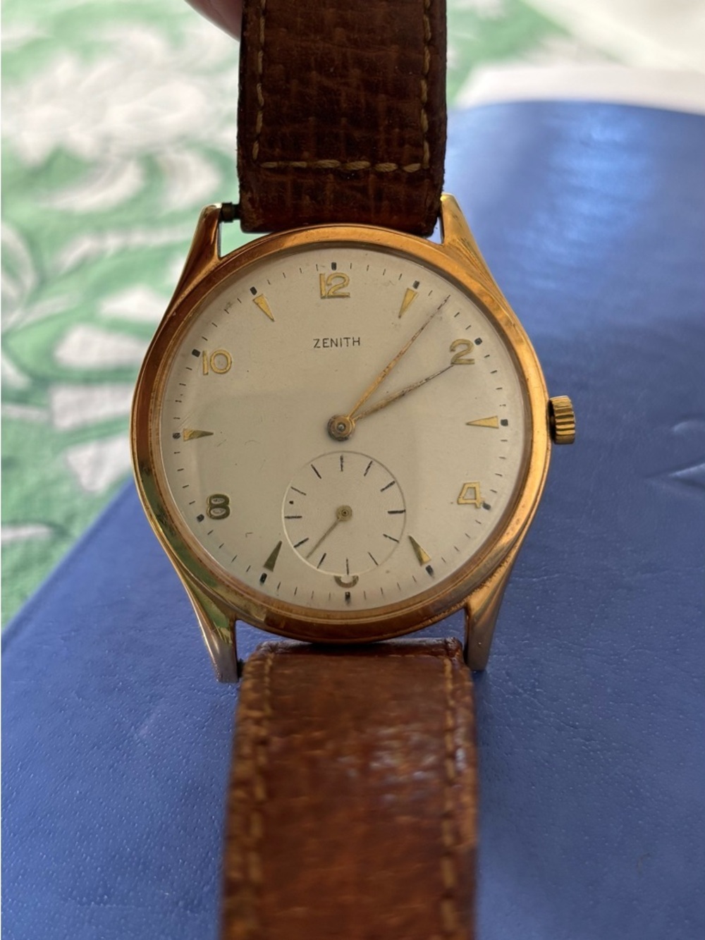 Zenith Rose Gold-Tone Watch with Brown Leather Strap